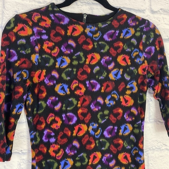 Farm Rio black ikat dyed leopard print jersey dress XS NWT - Picture 4 of 10